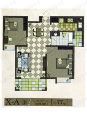 金色尚城房型: 二房;  面积段: 77 －85 平方米;
户型图