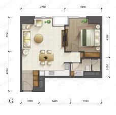 天津雅颂居G户型一室两厅一卫户型图