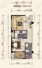 南枫时光1室1厅1卫户型图