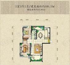 金辉曲江观邸两室两厅两卫，送10.055平户型图