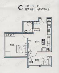 龙鼎国际广场建筑面积：约79.72㎡户型图