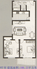 鸿鹄公寓房型: 二房;  面积段: 103.74 －114.59 平方米;户型图
