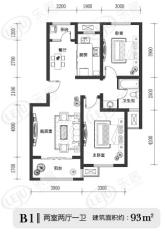 中冶滨江国际城B1 两室两厅一卫 96平方米户型图