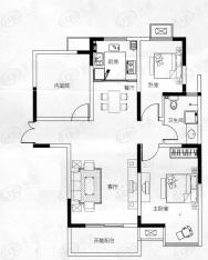 建丰大厦三房两厅一卫86.96平米户型图