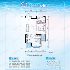 华海蓝境G1户型 两室一厅一卫户型图