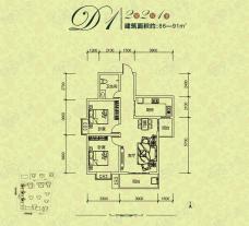 瑞丰新欣城D1户型2室2厅1卫户型图