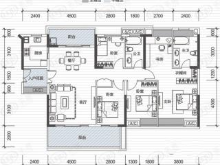东江学府F4户型位于7栋4室2厅2卫户型图