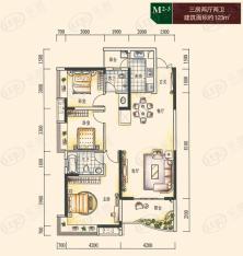 湘域熙岸M2-3户型三房两厅两卫户型图