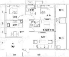 阳光100后海70栋品鉴户型 3室2厅2卫1厨户型图