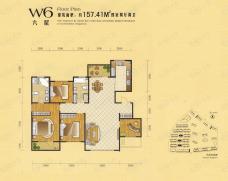 富海澜湾半岛央墅W6户型 六层 四室两厅两卫户型图