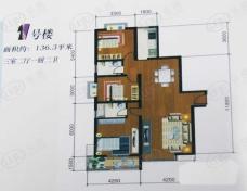 江林公园里江林新城建筑面积约136.3平米三室两厅一厨两卫户型图户型图