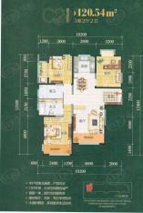绿地中央广场3室2厅2卫户型图