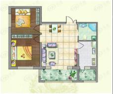 明悦浪漫城二2室2厅1卫使用面积51平米户型图