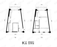 北京城建·北京密码1室2厅1卫户型图