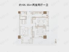 中国铁建青秀城2室2厅1卫户型图