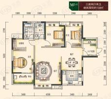 湘域熙岸M2-1户型三房两厅两卫户型图