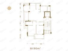 中天珺楠府90方B户型户型图