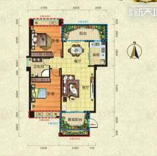 滨湖新天地A户型两房两厅户型图