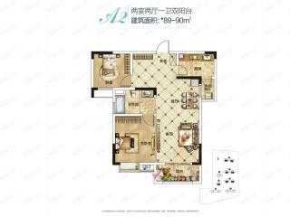 当代国际花园铂公馆90平米户型户型图