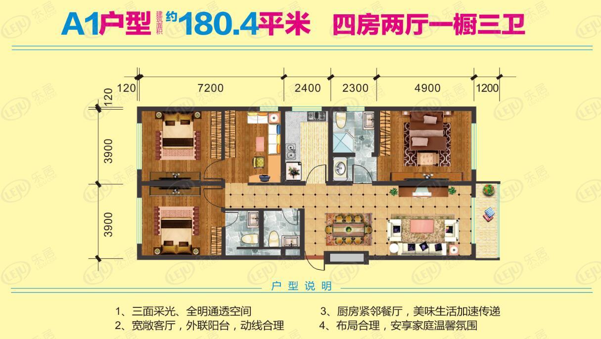 汉台西铁城 户型面积121.054~180.4㎡