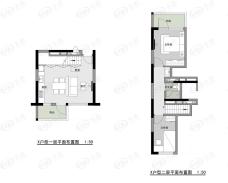 朗诗国际街区X户型80平方米两室两厅户型图