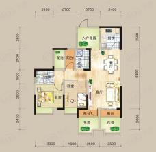 时代水岸康城5、6、7、8栋D3户型2室2厅2卫1厨89.56㎡户型图