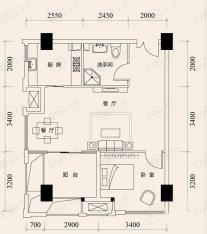 Smart公寓smart公寓A1户型1室1厅1卫1厨 76.87㎡户型图