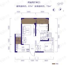 中国水电泛悦国际2室2厅1卫户型图