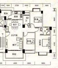 狮山阳光嘉园城宇名轩 3座2-8层 01单元户型图