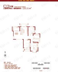 雅宝东方国际广场3室2厅2卫户型图