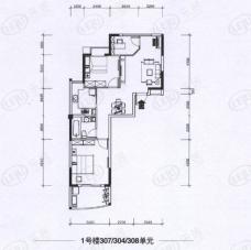 摩卡生活馆1#楼304、307、308 3室2厅1卫1厨87.10㎡户型图