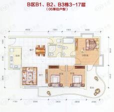 江源半岛花园B区3—17层06单位三房二厅户型图