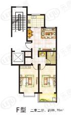 瑞华·新河湾F型 二室二厅 88.76㎡户型图