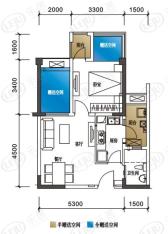 华润凤凰城2011年在售 A偶数56.27平米 1室2厅1卫户型图