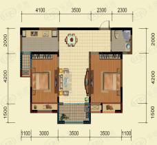 金伟熙城观邸1号F2户型 两室两厅一卫 建筑面积约92.16㎡户型图