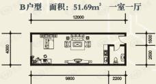 诚礼B户型 1室1厅1卫1厨户型图