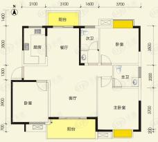 地华梅溪湖畔A1户型3室2厅2卫户型图