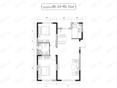 红大汇诚住宅建面约88.54-89.51平米户型图