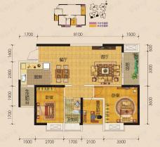 奥园金域3栋05/08户型 两室两厅+景观阳台(可变三房) 套内71.73平米户型图