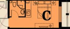 M5爱慕城QQ公寓C户型 1室1卫户型图