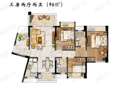 祥和学府三房户型户型图