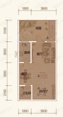 戴斯大卫营迷你别墅A89+E12/E1E2叠下户型首层（共2层）销售面积41.07㎡实得面积88.35㎡户型图