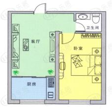 康馨园一室一厅一卫 47.00平米户型户型图