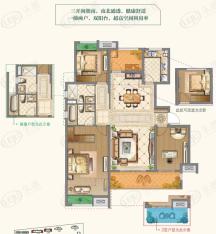 中海运河丹堤YB-a户型125-132平米3+1房2厅2卫户型图