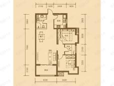 启新1889平层C户型 三室两厅一卫户型图