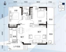 阳光100后海尔湾平墅组团C户型两室两厅一卫户型图