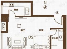 京都国际1室1厅1卫户型图