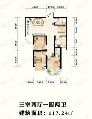 上林沣苑三室二厅一厨二卫户型户型图