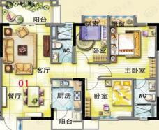 肇庆碧桂园山湖城3室2厅2卫户型图