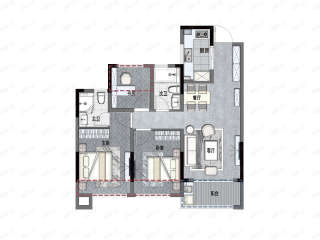 荣安观江园云溪里（宝业云溪里）建面约89㎡ 中间套 A1户型户型图